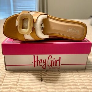 Corky’s Hey Girl Tan Slide Sandals with Buckle